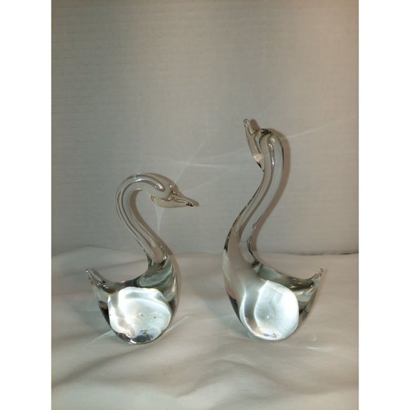 Set of 2 Vintage ACC Handmade Glass Blown Swan Figurine - Picture 1 of 5